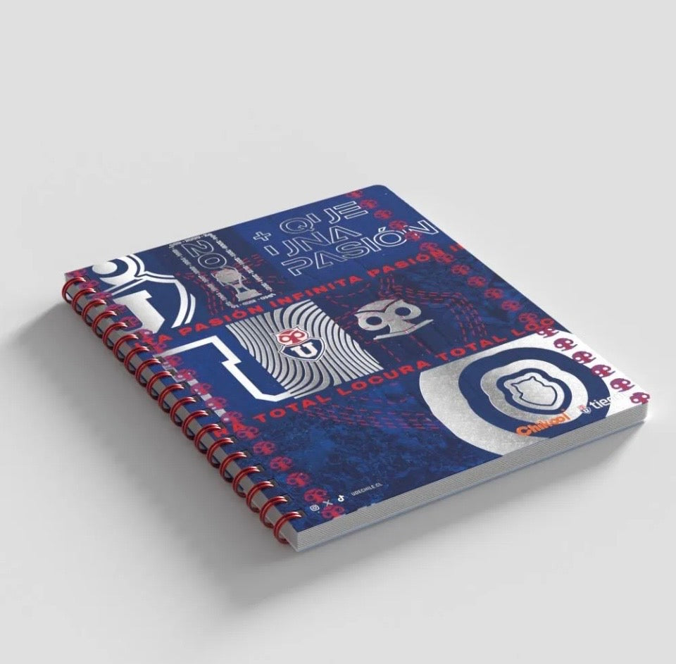Cuaderno U. de Chile Oficial doble espiral rojo 2026 Pack 10 unidades